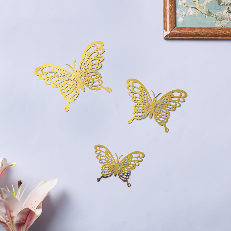 Yellow Gold Butterfly 3D Wall Stickers Set Of 36 - Wall stickers for wall decoration & wall design | Room decor items