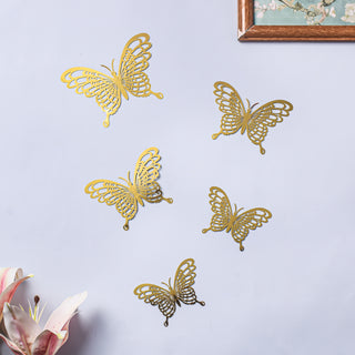 Yellow Gold Butterfly 3D Wall Stickers Set Of 36