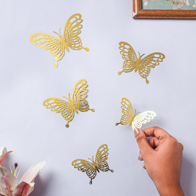 Yellow Gold Butterfly 3D Wall Stickers Set Of 36 - Wall stickers for wall decoration & wall design | Room decor items