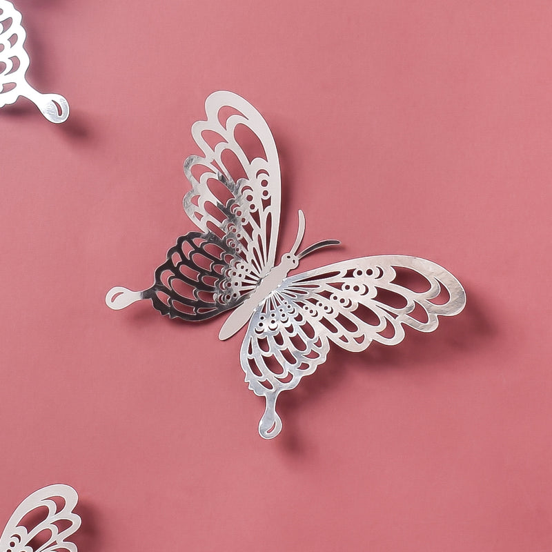 Silver Butterfly 3D Wall Stickers Set Of 36 - Wall stickers for wall decoration & wall design | Room decor items