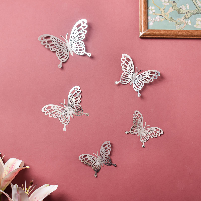 Silver Butterfly 3D Wall Stickers Set Of 36 - Wall stickers for wall decoration & wall design | Room decor items