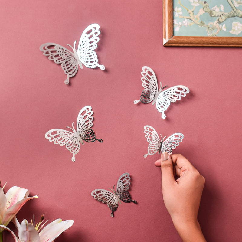 Silver Butterfly 3D Wall Stickers Set Of 36 - Wall stickers for wall decoration & wall design | Room decor items