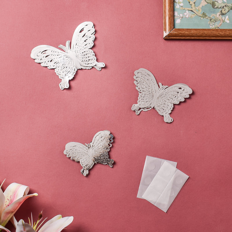 Silver Butterfly 3D Wall Stickers Set Of 36 - Wall stickers for wall decoration & wall design | Room decor items