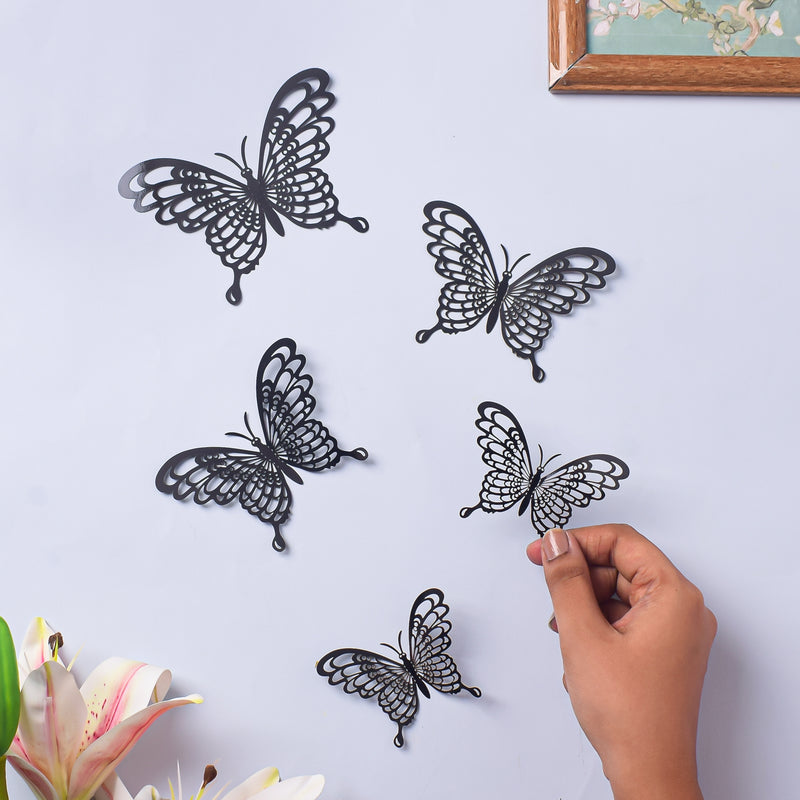 Black Butterfly 3D Wall Stickers Set Of 36 - Wall stickers for wall decoration & wall design | Room decor items