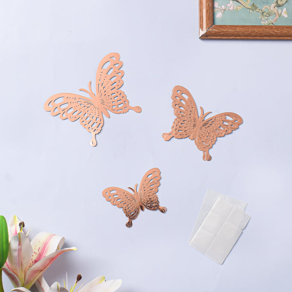 Rose Gold Butterfly 3D Wall Stickers Set Of 36 - Wall stickers for wall decoration & wall design | Room decor items