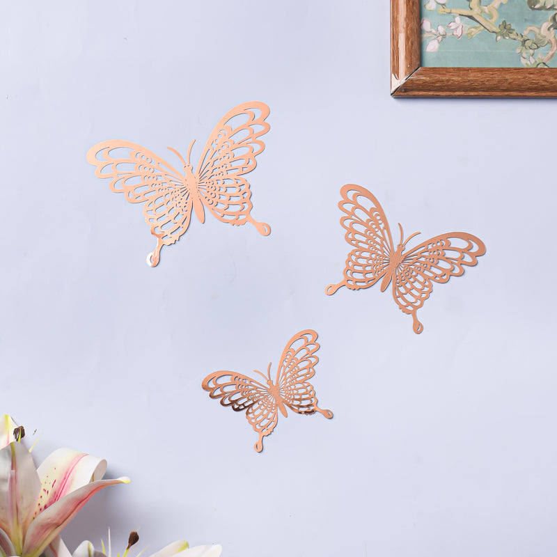 Rose Gold Butterfly 3D Wall Stickers Set Of 36 - Wall stickers for wall decoration & wall design | Room decor items