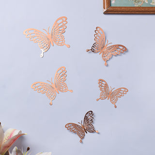 Rose Gold Butterfly 3D Wall Stickers Set Of 36