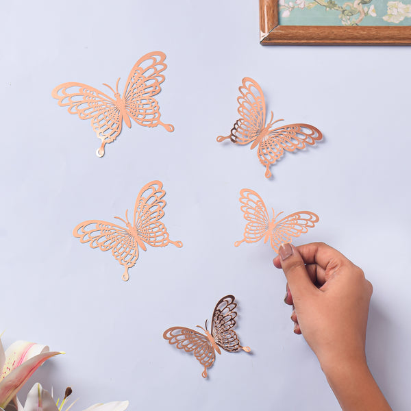 Rose Gold Butterfly 3D Wall Stickers Set Of 36 - Wall stickers for wall decoration & wall design | Room decor items