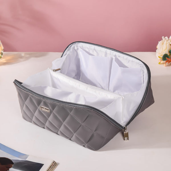 Makeup Pouch Large Capacity Quilted Grey