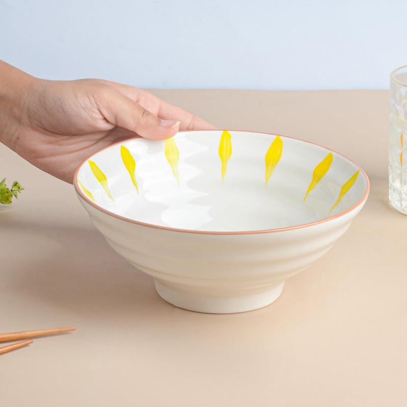 Teardrop Textured Ramen Bowl Yellow 550 ml - Soup bowl, ceramic bowl, ramen bowl, serving bowls, salad bowls, noodle bowl | Bowls for dining table & home decor
