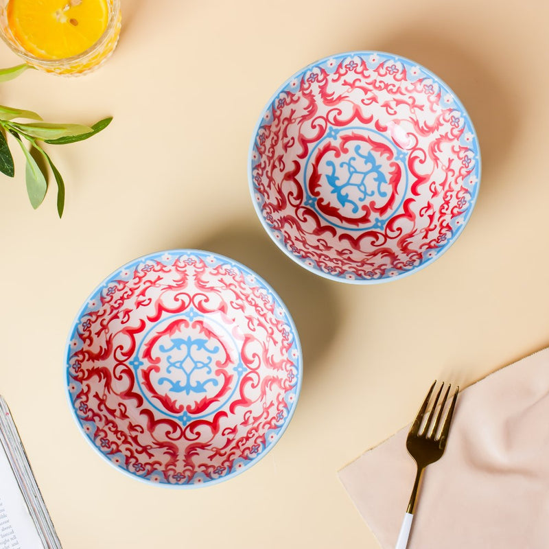 Mandala Ceramic Snack Bowl Blue 400ml Set Of 2 - Bowl,ceramic bowl, snack bowls, curry bowl, popcorn bowls | Bowls for dining table & home decor