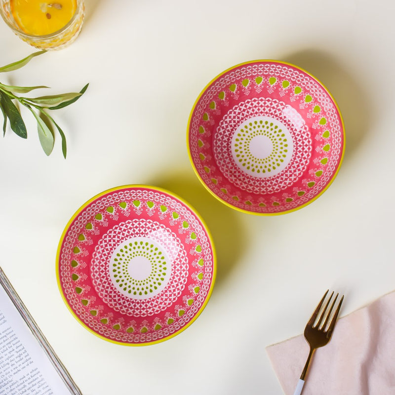 Mandala Pop Snack Bowl Green 400ml Set Of 2 - Bowl,ceramic bowl, snack bowls, curry bowl, popcorn bowls | Bowls for dining table & home decor
