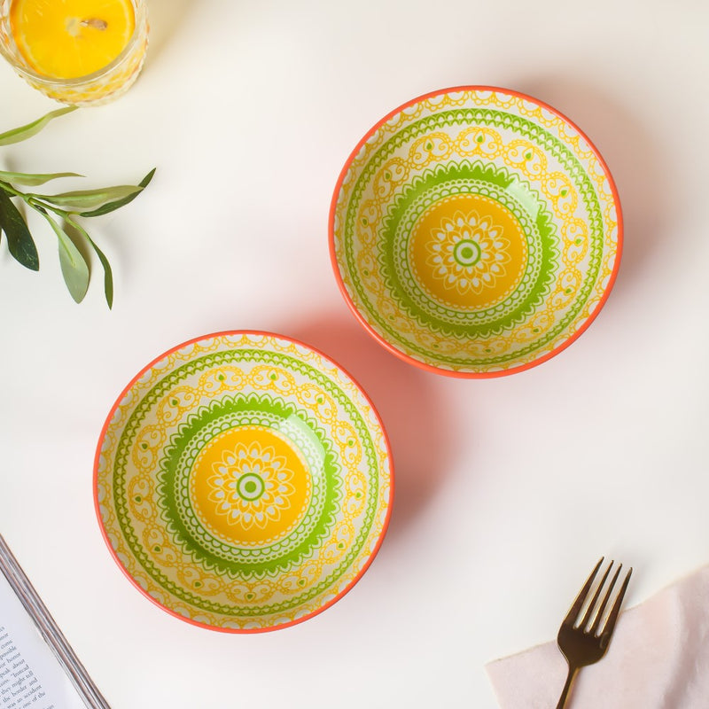 Pop Mandala Snack Bowl Orange 400ml Set Of 2 - Bowl,ceramic bowl, snack bowls, curry bowl, popcorn bowls | Bowls for dining table & home decor