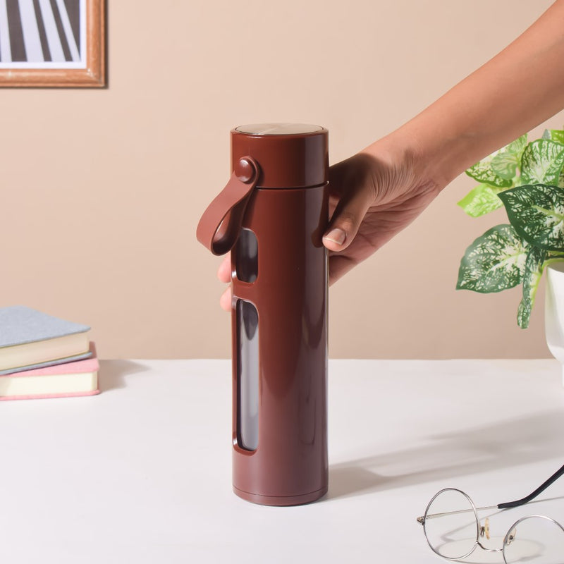 Borosilicate Glass Flask With Strainer Brown 500ml - Water bottle, flask, steel water bottle | Flask for Travelling