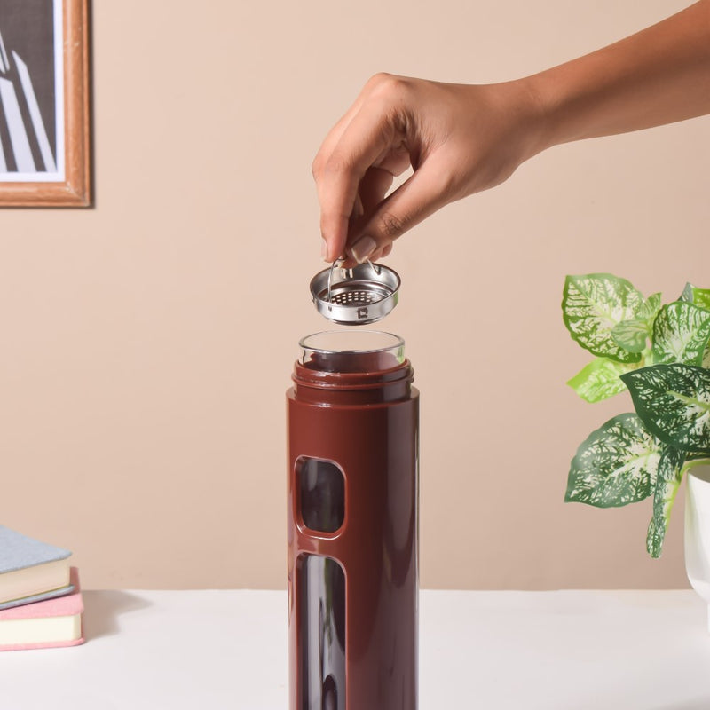 Borosilicate Glass Flask With Strainer Brown 500ml - Water bottle, flask, steel water bottle | Flask for Travelling