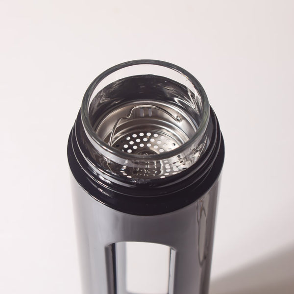 Borosilicate Glass Flask With Strainer Black 500ml