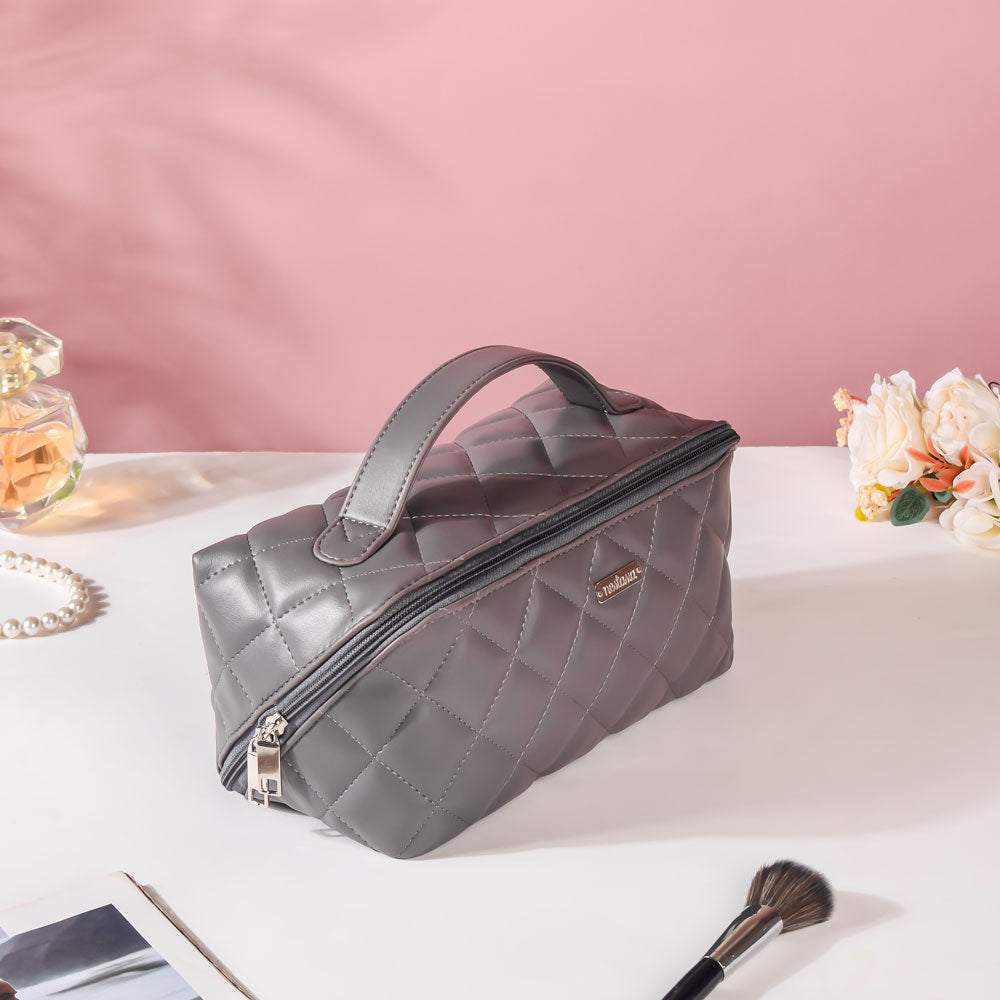 Grey leather makeup online bag