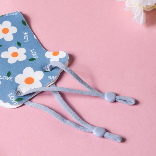 Daisy Print Face Mask With Adjustable Straps Blue Set Of 2