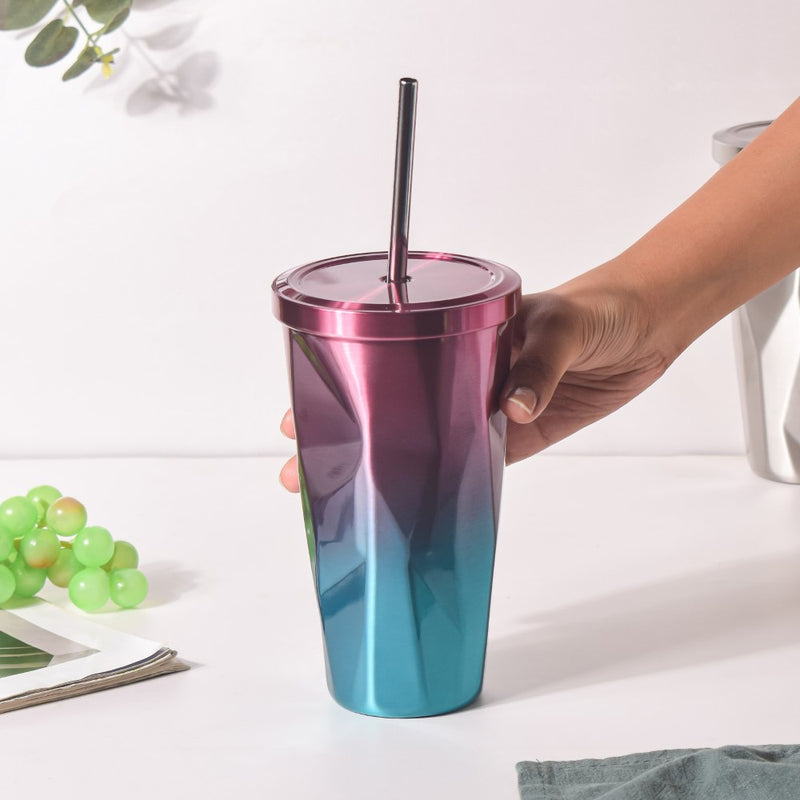 Double Walled Ombre Tumbler With Straw Purple 500ml- Sippers, sipping cup, travel mug | Sippers for Travelling & Home decor