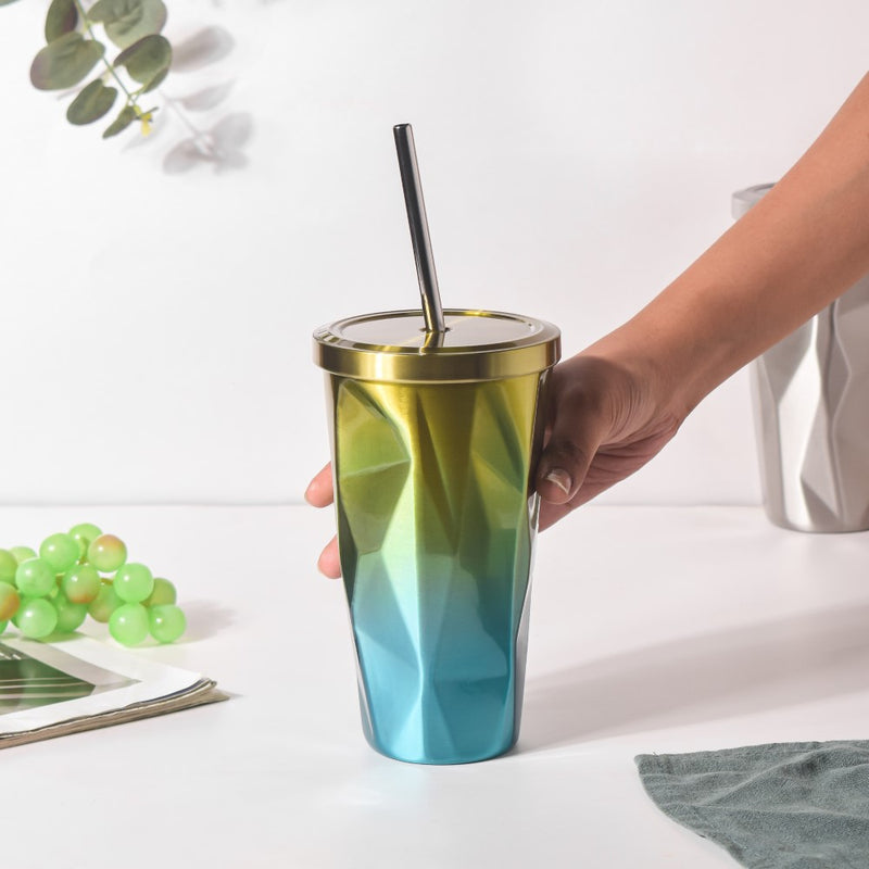 Double Walled Ombre Tumbler With Straw Yellow 500ml- Sippers, sipping cup, travel mug | Sippers for Travelling & Home decor
