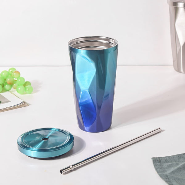 Double Walled Ombre Tumbler With Straw Blue 500ml- Sippers, sipping cup, travel mug | Sippers for Travelling & Home decor