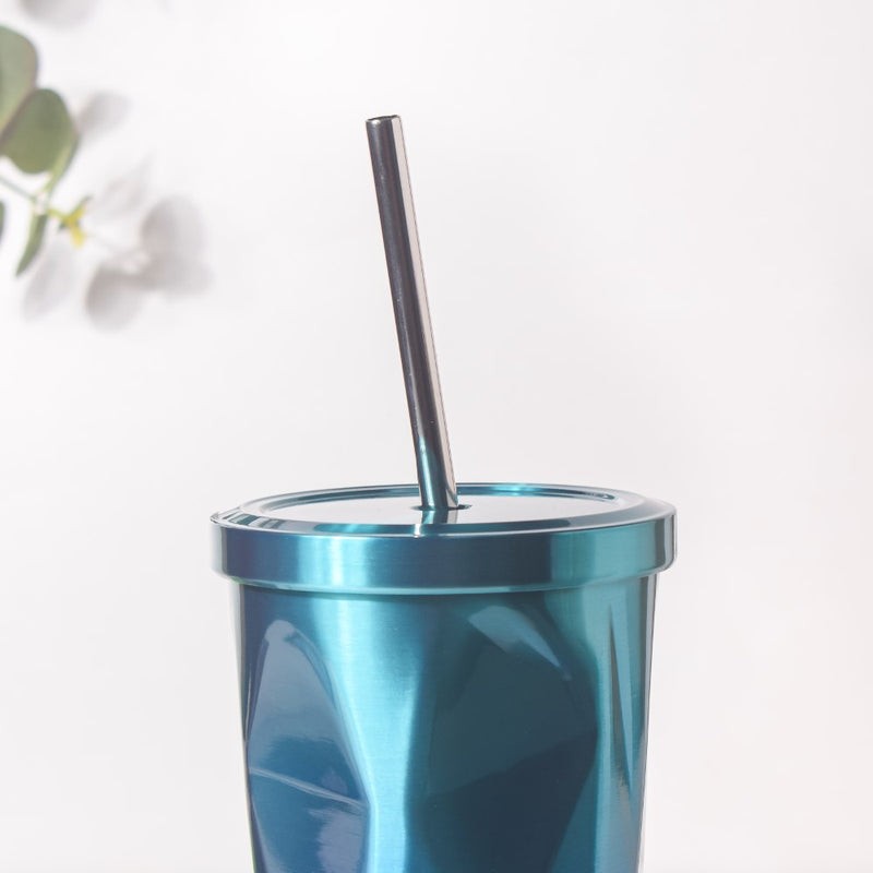 Double Walled Ombre Tumbler With Straw Blue 500ml- Sippers, sipping cup, travel mug | Sippers for Travelling & Home decor