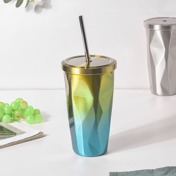 Double Walled Ombre Tumbler With Straw Yellow 500ml- Sippers, sipping cup, travel mug | Sippers for Travelling & Home decor