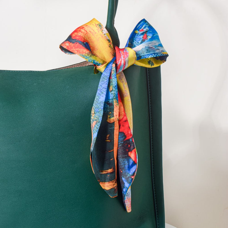 Satin Skinny Scarf Blue And Multicolour Set of 2 38 Inch