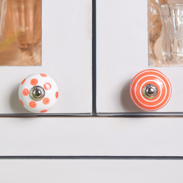 Hand Painted Ceramic Door Knob Orange Set Of 8