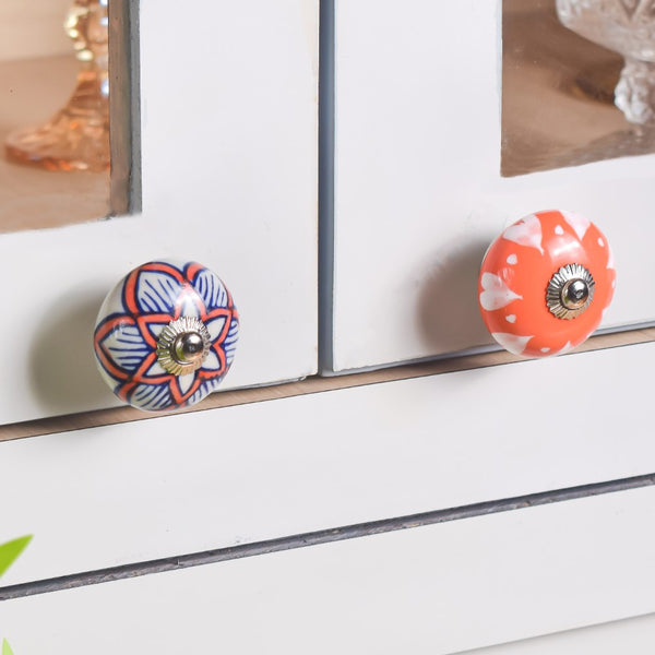 Hand Painted Ceramic Door Knob Orange Set Of 8