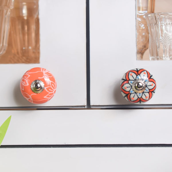 Hand Painted Ceramic Door Knob Orange Set Of 8