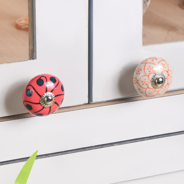 Hand Painted Ceramic Door Knob Orange Set Of 8