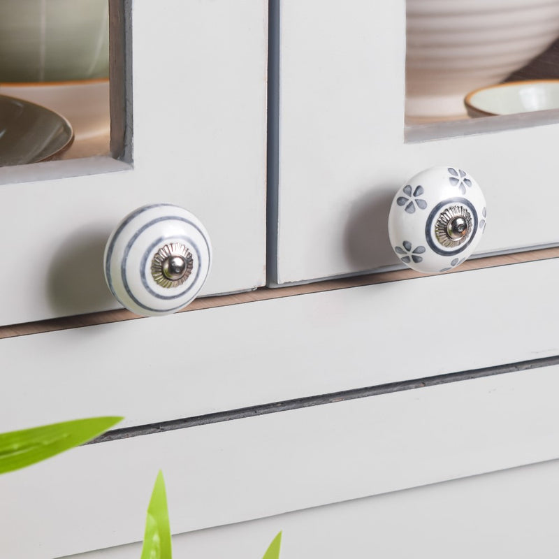 Ceramic Floral Door Knobs Teal And White Set Of 8