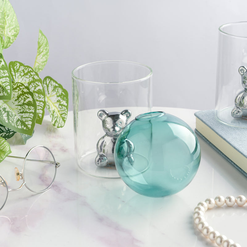 Bear In The Jar Glass Planter Green - Glass flower vase for home decor, office and gifting | Home decoration items
