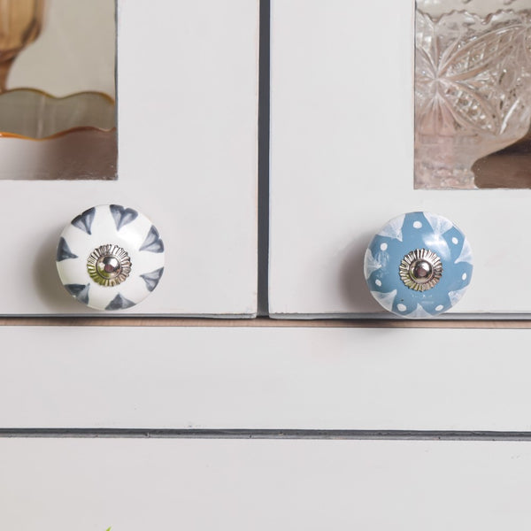 Ceramic Floral Door Knobs Teal And White Set Of 8
