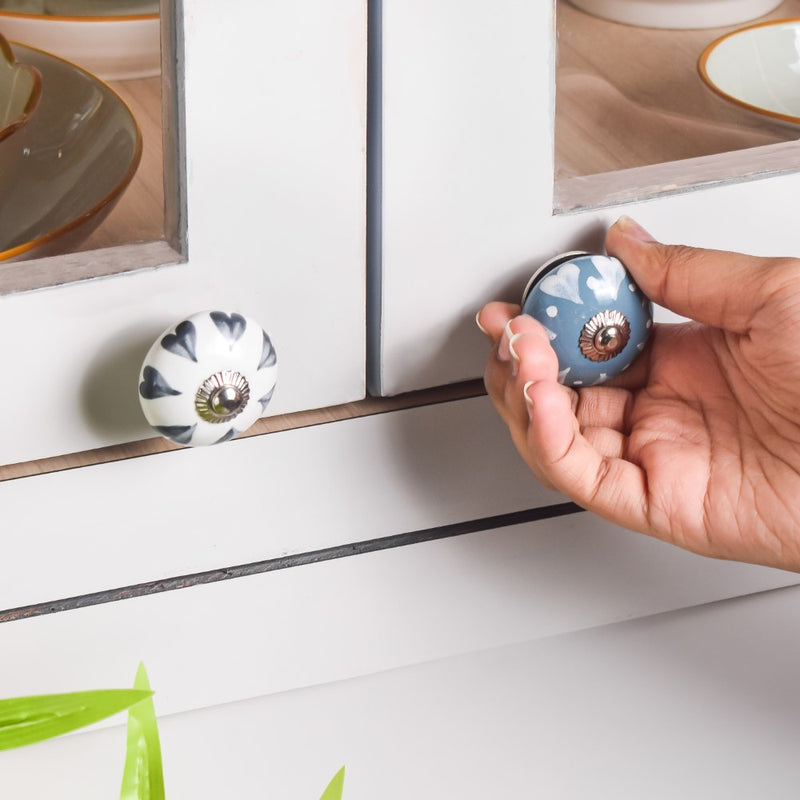 Ceramic Floral Door Knobs Teal And White Set Of 8