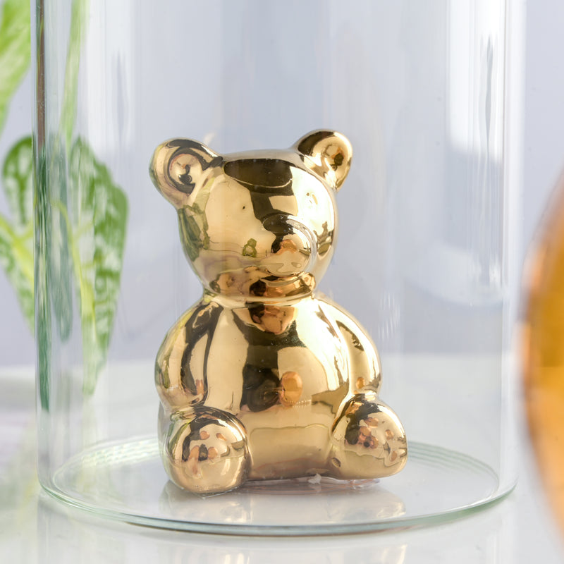 Bear In The Jar Glass Planter Amber - Glass flower vase for home decor, office and gifting | Home decoration items