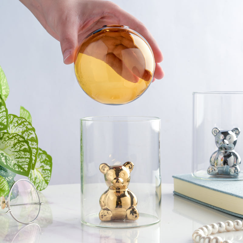 Bear In The Jar Glass Planter Amber - Glass flower vase for home decor, office and gifting | Home decoration items