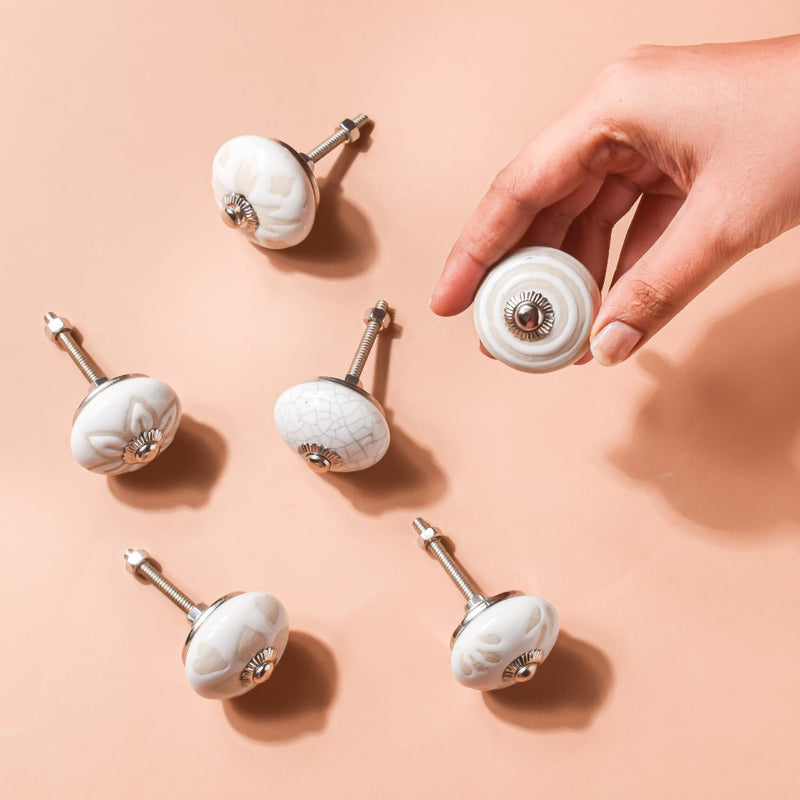 Ceramic Door Knob White Set Of 6