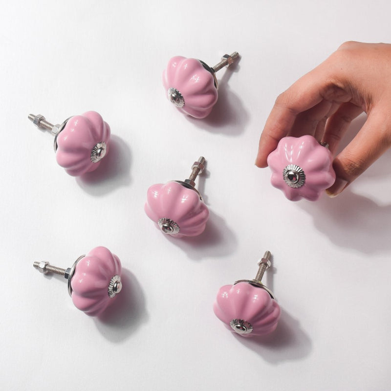 Pink Ceramic Door Knob Pink Set Of 6