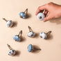 Ceramic Floral Door Knobs Teal And White Set Of 8