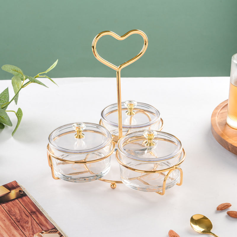 Golden Heart Transparent Jars With Stand Set Of 4 200ml - Jar