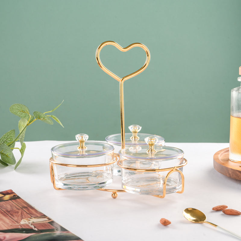Golden Heart Transparent Jars With Stand Set Of 4 200ml - Jar