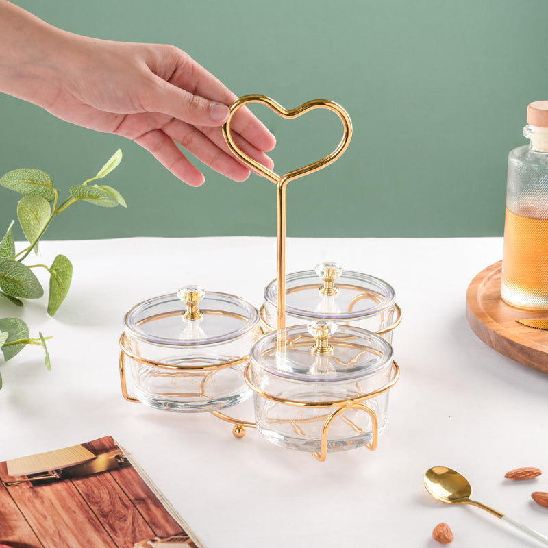 Golden Heart Transparent Jars With Stand Set Of 4 200ml - Jar