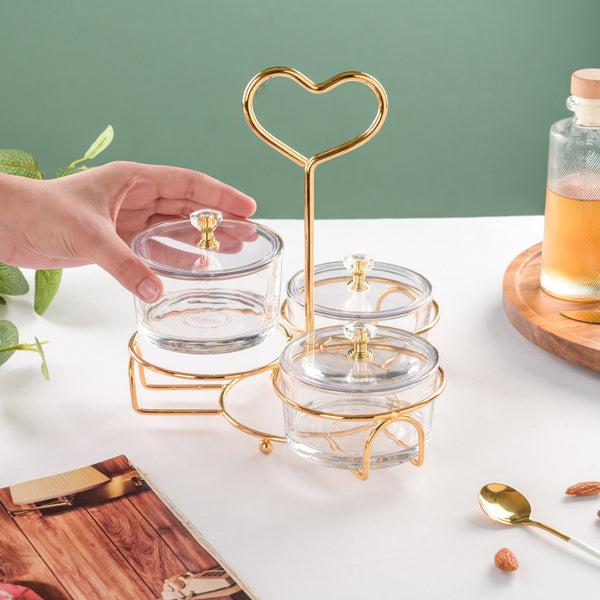 Golden Heart Transparent Jars With Stand Set Of 4 200ml - Jar