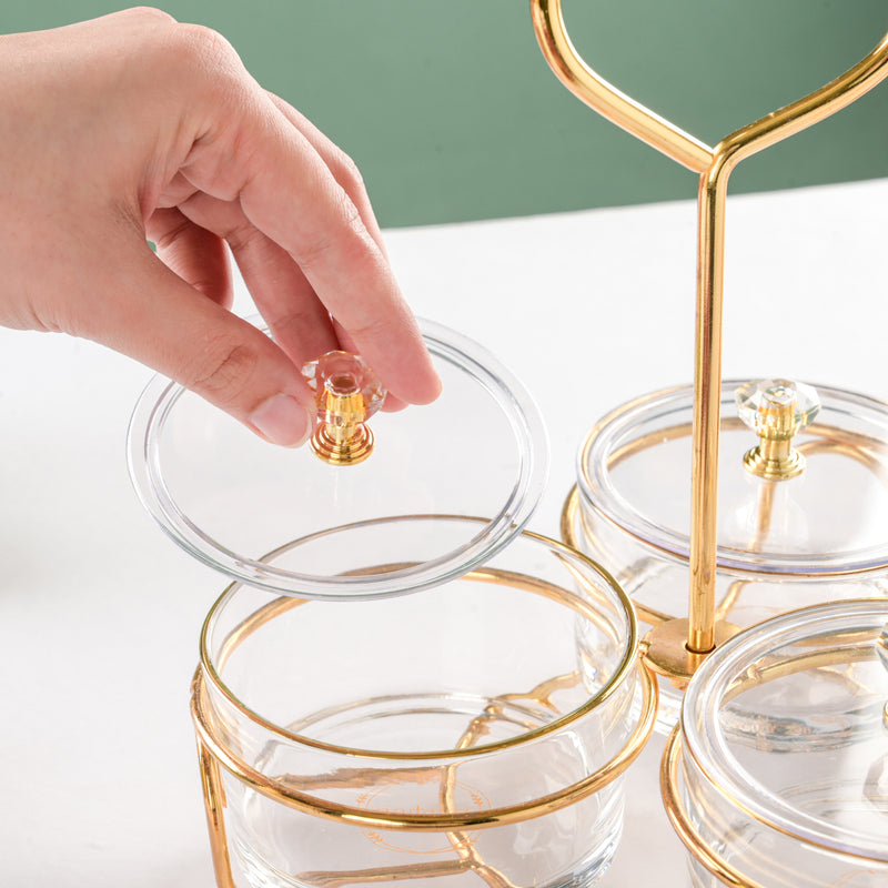 Golden Heart Transparent Jars With Stand Set Of 4 200ml - Jar