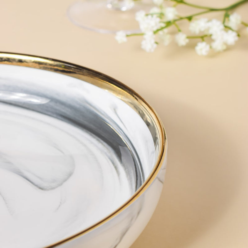 Marble Patterned Ceramic Deep Plate Grey 8 Inch - Serving plate, pasta plate, lunch plate, deep plate | Plates for dining table & home decor