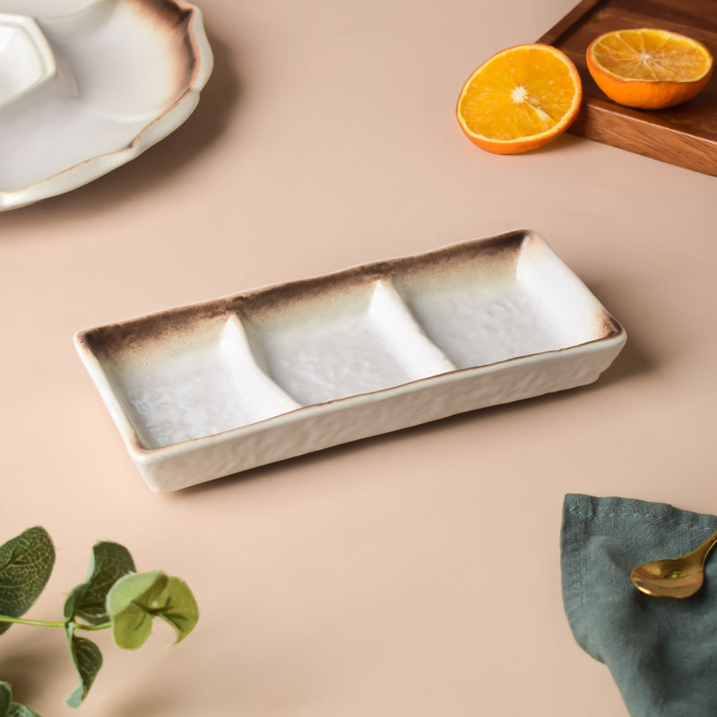 Cavern Clay 3 Section Ceramic Dip Plate - Bowl, ceramic bowl, dip bowls, chutney bowl, dip bowls ceramic | Bowls for dining table & home decor 