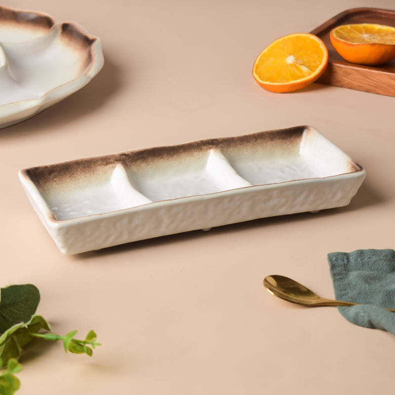 Cavern Clay 3 Section Ceramic Dip Plate - Bowl, ceramic bowl, dip bowls, chutney bowl, dip bowls ceramic | Bowls for dining table & home decor 