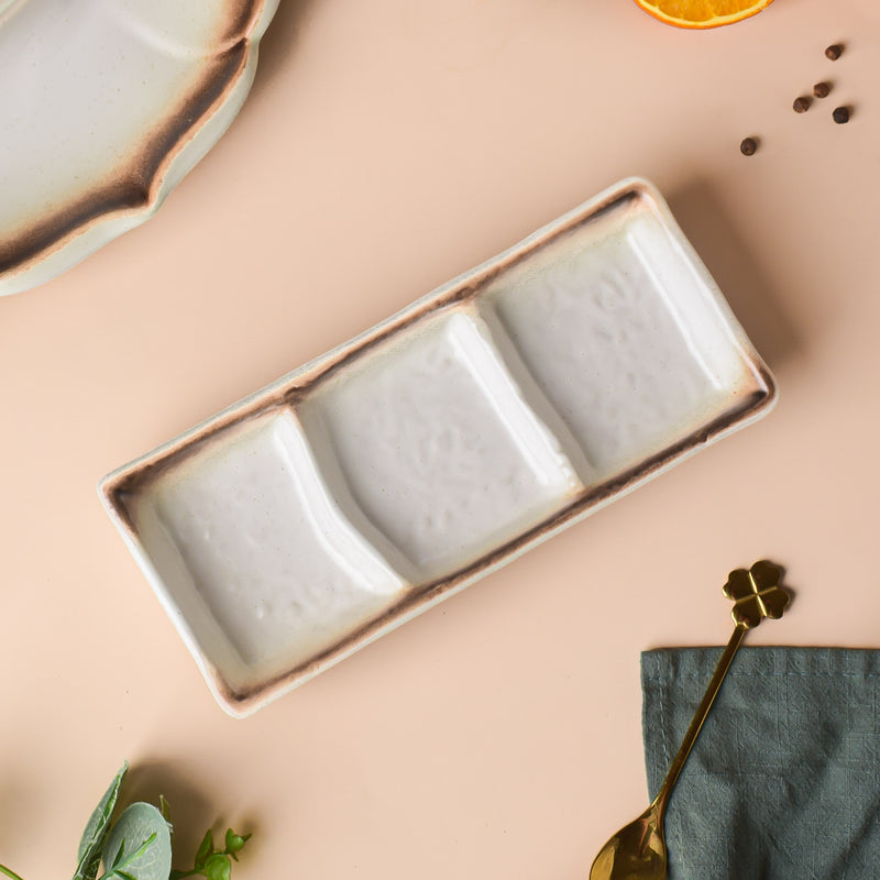 Cavern Clay 3 Section Ceramic Dip Plate - Bowl, ceramic bowl, dip bowls, chutney bowl, dip bowls ceramic | Bowls for dining table & home decor 